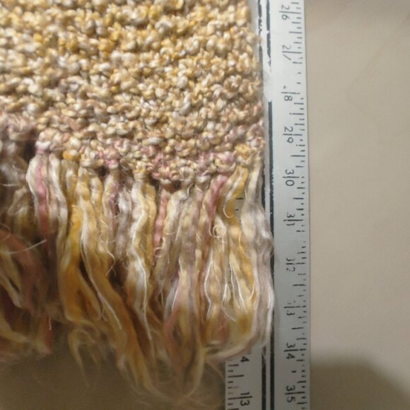 Handwoven Scarf Throw Pastel Textured Fringe  60 by 54 Tan Grey Mauve Multicolor - Picture 12 of 13